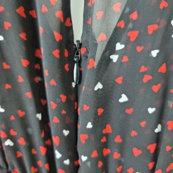 Zara Heart Print Mini Dress Ruched Long Sleeve V-Neck Party Dress - Picture 7 of 13